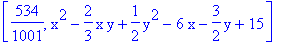 [534/1001, x^2-2/3*x*y+1/2*y^2-6*x-3/2*y+15]